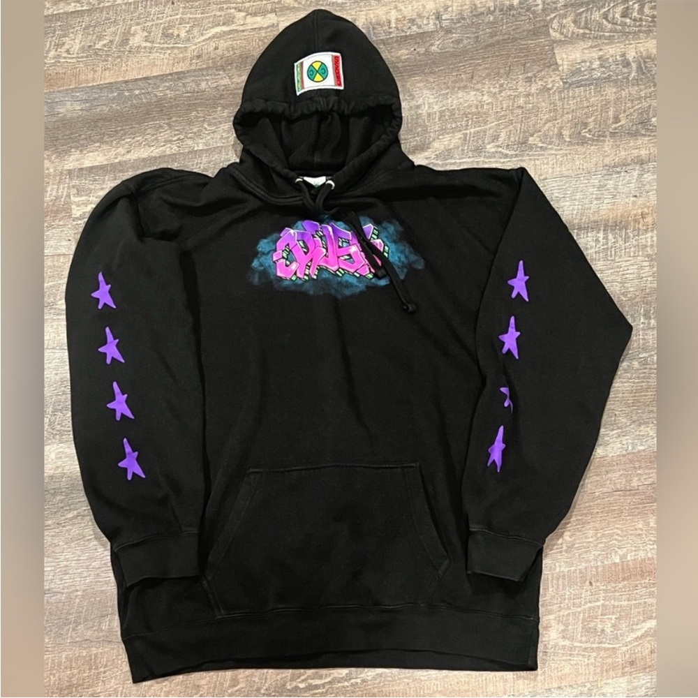 Vintage Black Hoodie with Purple Accents